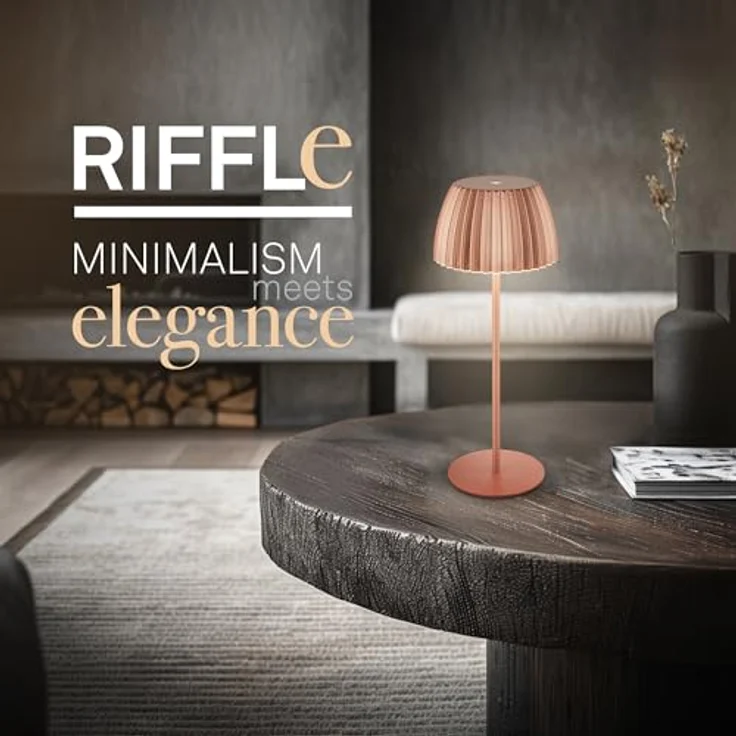 BRILONER - Riffle LED Tischlampe kabellos IP44 mit Lichtkante, 14,5x36,5 cm, Touchdimmer, Akku tauschbar, Nachttischlampe, Leselampe, LED Lampe, Akku Lampe, German Design Award Winner, Kupferfarbig – Bild 3