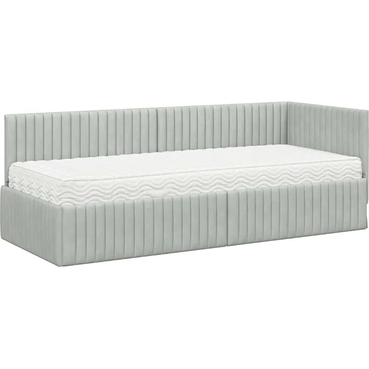 vidaXL Eckbettgestell mit Matratze mit Kopfteil 2 pcs Hellgrau Samt 3393798 – Bild 4
