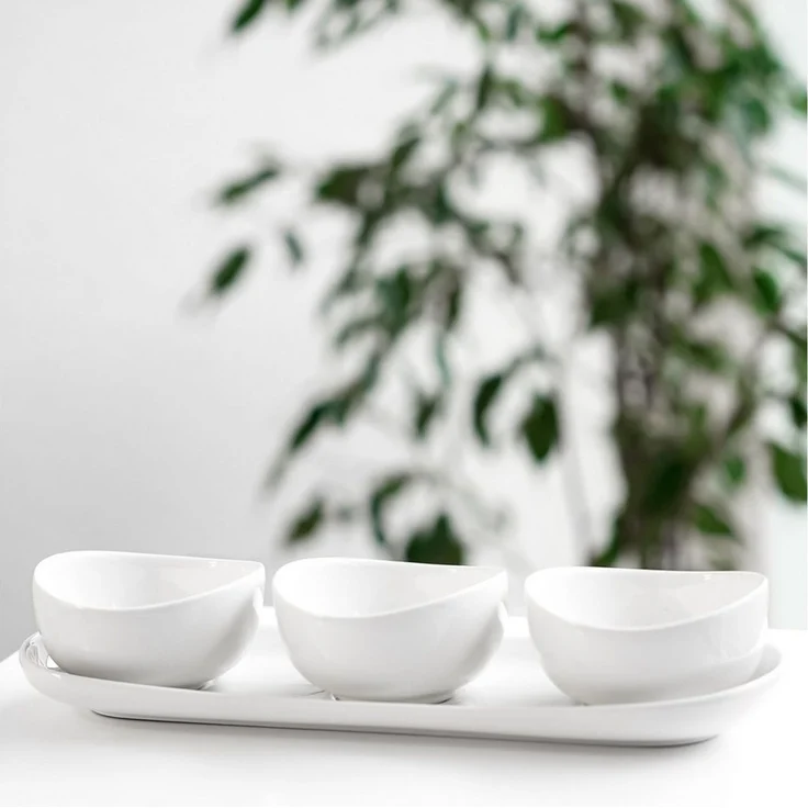 Mila Snackschalen-Set mit Servierteller aus hochwertigem Porzellan - 4-teilig – Bild 1