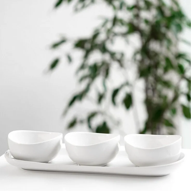 Mila Snackschalen-Set mit Servierteller aus hochwertigem Porzellan - 4-teilig