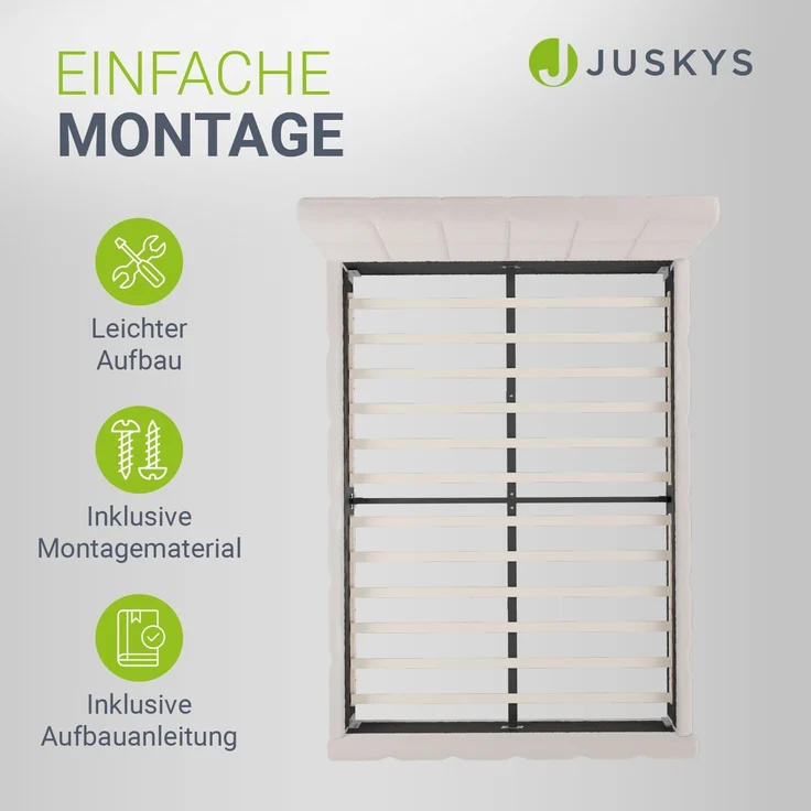 Juskys Polsterbett Florenz 140 x 200 cm – Bouclé, modernes Bett mit Kopf- & Fußteil, stabilem Holz- & Metallrahmen, Lattenrost, 500 kg Tragkraft – Creme – Bild 7