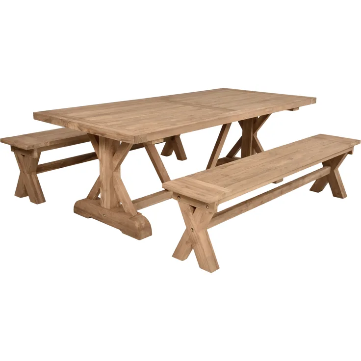 Garten-Sitzgruppe NOLAN 3-tlg. - Teak, Braun | Gartenmöbel-Set Gartengarnitur Garten-Essgruppe mit Stühlen und Esstisch