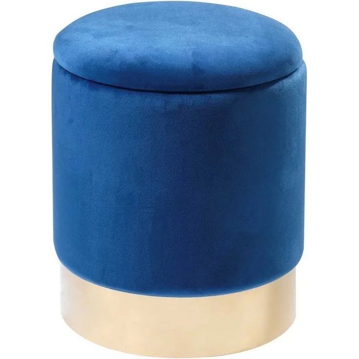 Home4You Sitzhocker, Ø 31 cm, Dunkelblau, Samtbezug, mit abnehmbarem Deckel