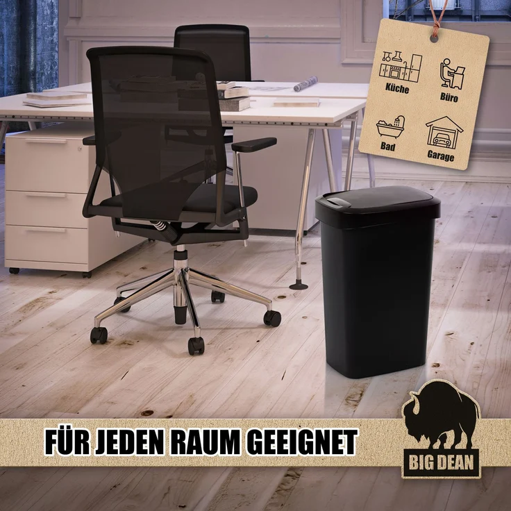 BigDean Mülleimer 50 Liter Schwing & Klappdeckel schwarz Küche – Bild 6