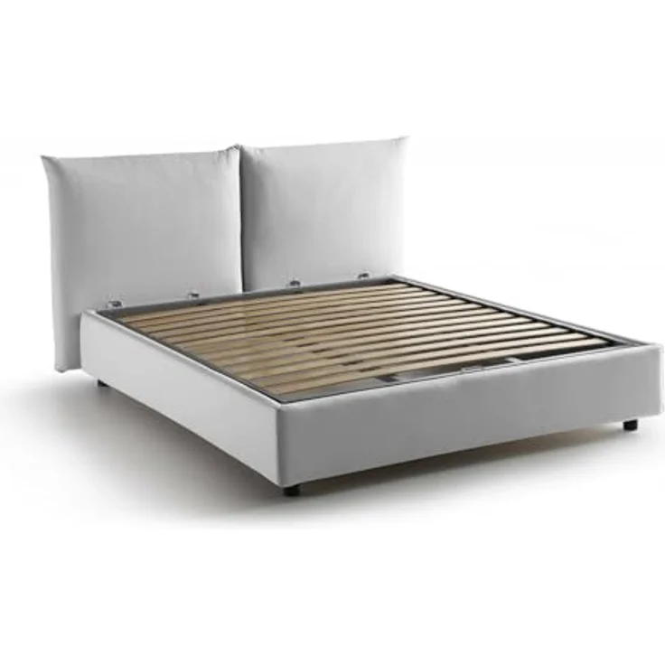 Talamo Italia - Cristel-Doppelbett, Bettkasten mit Stoffbezug, 100% Made in Italy, Öffnung vorne, inklusive Matratze 160 x 190 cm, Weiß – Bild 7