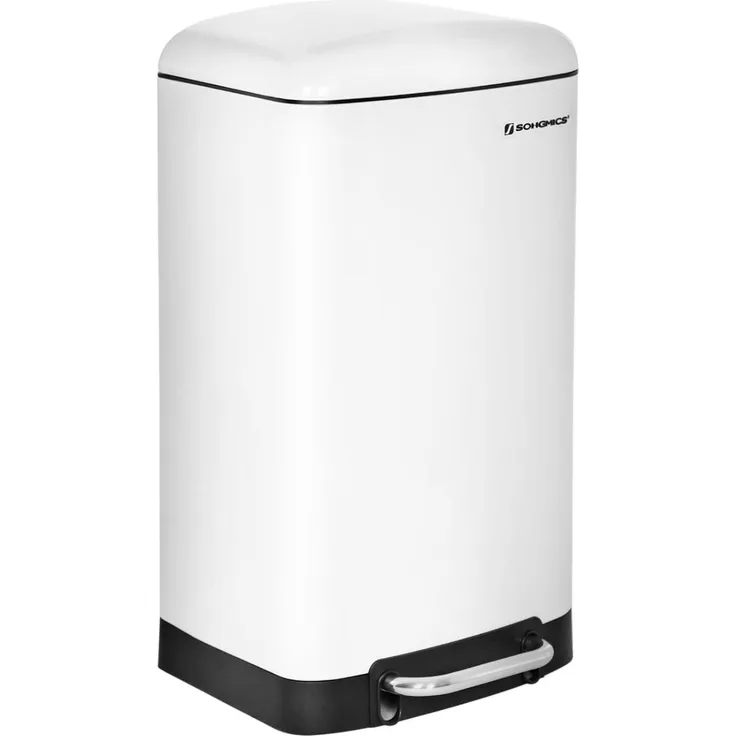 Songmics Mülleimer mit Inneneimer und Deckel, Softclose, luftdicht, Stahl, 30 Liter, Weiß