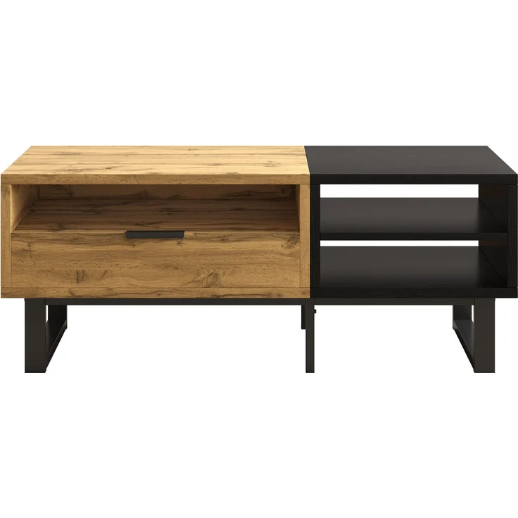 Couchtisch aus Spanplatte mit Ablagefächern & Schublade, 100x50x40 cm, Natur – Bild 3