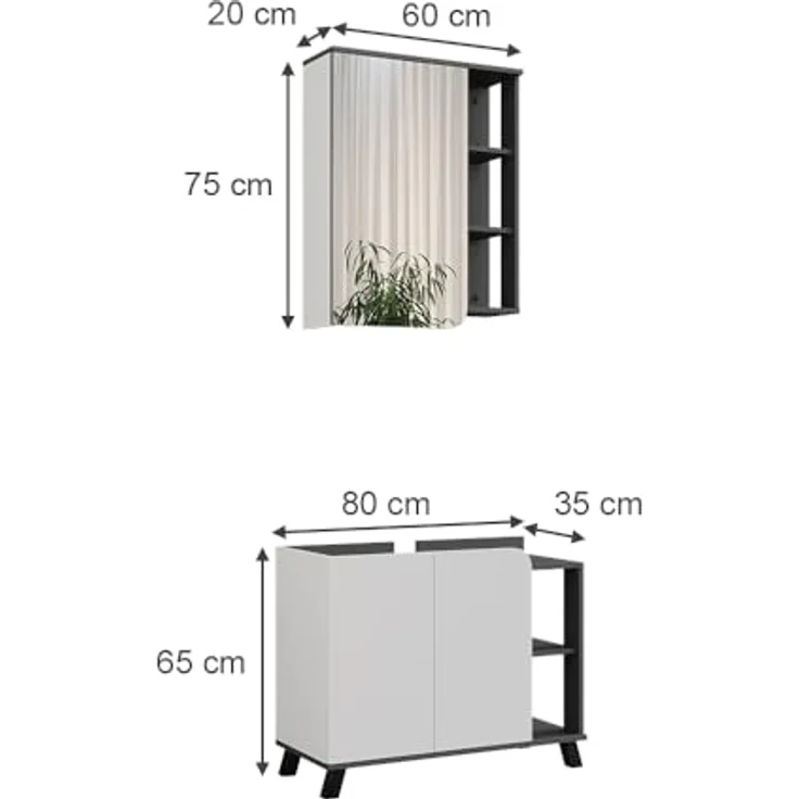 Vichy Badmöbel-Set Karen, Waschbeckenunterschrank und Spiegelschrank, Anthrazit/Weiss, 2 Teile – Bild 2