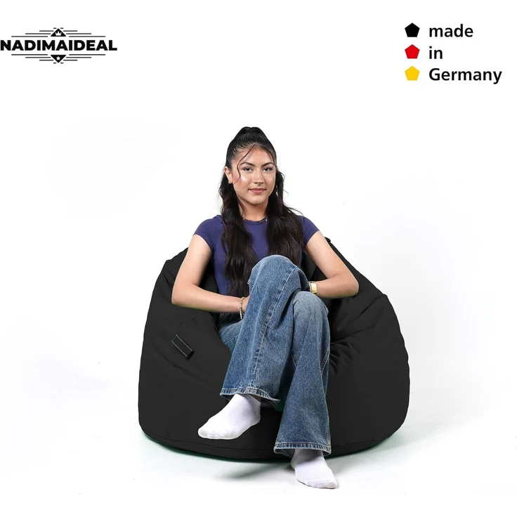 Nadimaideal Sitzsack Tropfenform Kastanie | Bodenkissen für Kinder & Erwachsene | Indoor & Outdoor | Gaming Sitzsack - Sitzkissen - Beanbag | Füllung EPS Perlen (Schwarz, XXL-Durchmesser 88 cm) – Bild 5