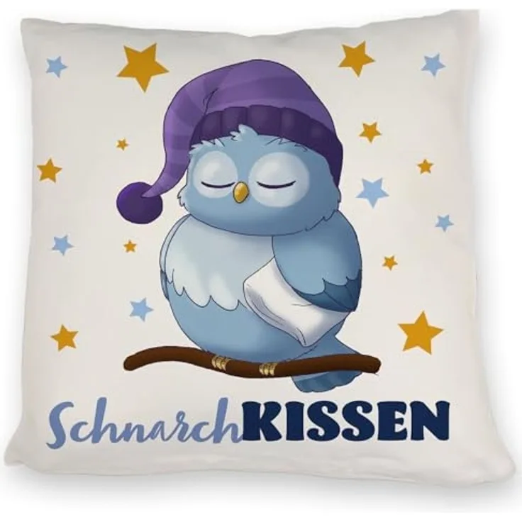 speecheese Dekokissen Schlafende Eule Kissen mit Spruch SchnarchKissen