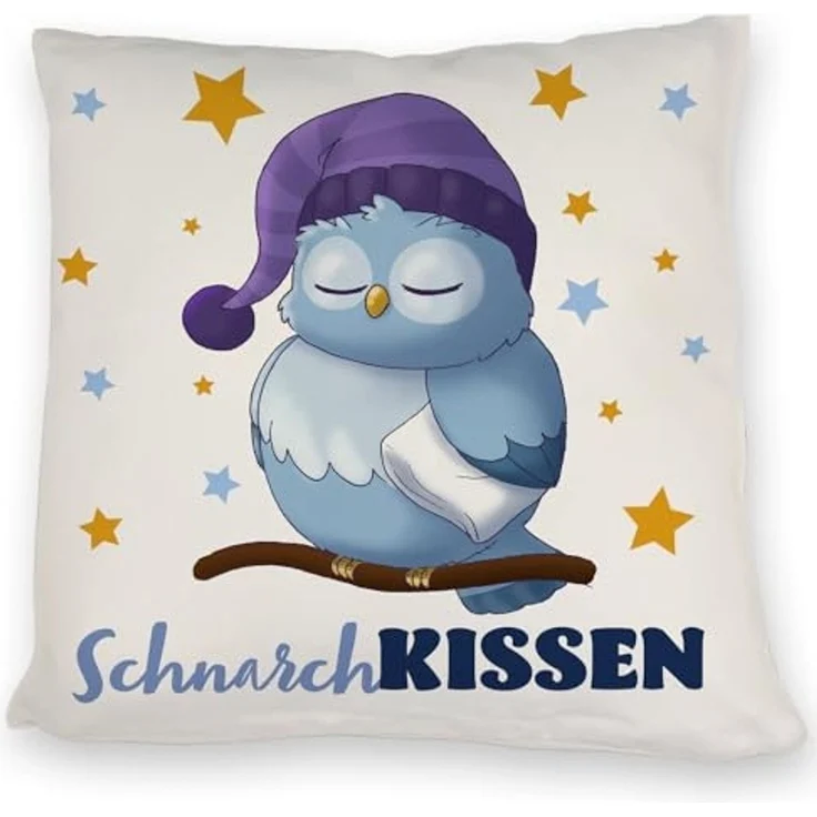 speecheese Dekokissen Schlafende Eule Kissen mit Spruch SchnarchKissen – Bild 1