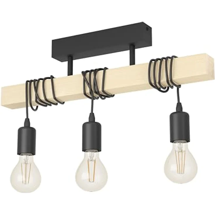 Eglo 32915 Deckenleuchte TOWNSHEND Stahl schwarz, Holz braun E27 3X40W L:55cm B:10,5cm H:26,5cm dimmbar – Bild 2