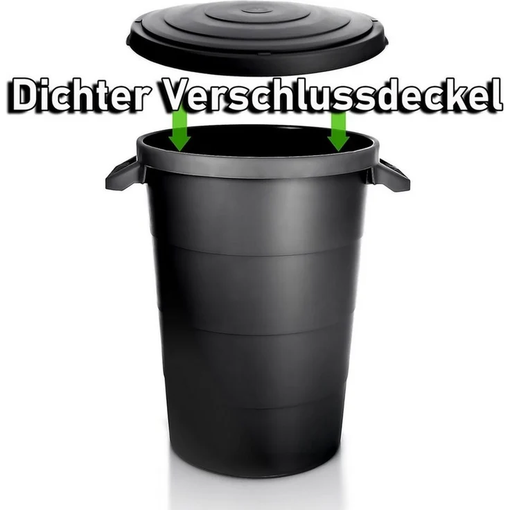 BigDean 2x wetterfeste Universaltonne mit Deckel und 2 stabilen Tragegriffen 80 Liter SCHWARZ - Regentonne Mülleimer - Indoor und Outdoor geeignet - Made in Europe – Bild 3