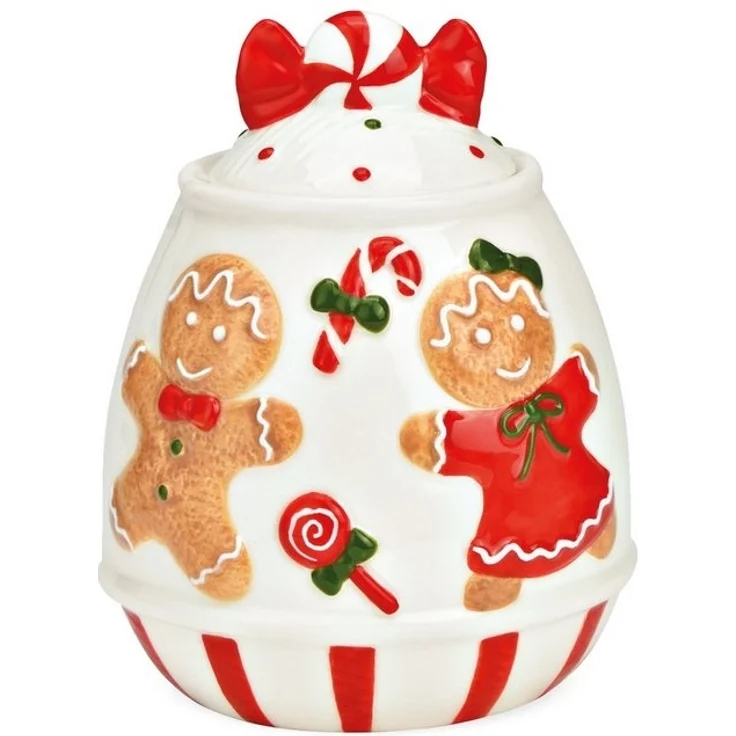 matches21 HOME & HOBBY Vorratsdose Weihnachtliche Aufbewahrungsdose mit Lebkuchenfiguren, 14 x 11 cm, Keramik, (1-tlg), Festliche Keramikdose als Weihnachtsdeko Plätzchendose Keksdose – Bild 2
