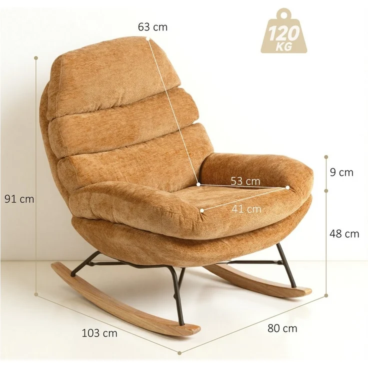 HOMCOM Schaukelstuhl mit Anti-Rutsch-Pads (Schwingstuhl, 1 St), für Wohnzimmer, Schlafzimmer, Gelb – Bild 2