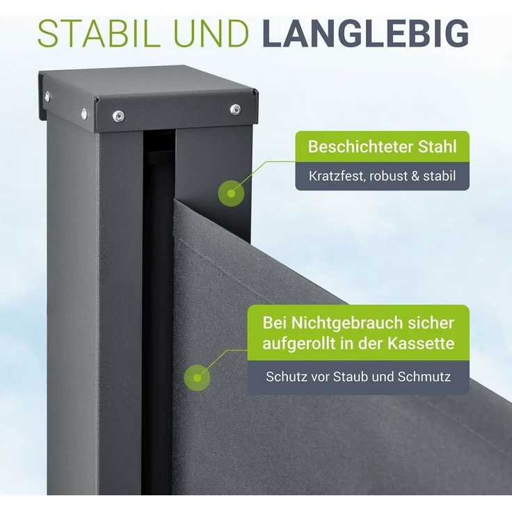 Juskys Seitenmarkise Dubai 300 x 180 cm ausziehbar blickdicht, Sichtschutz für Balkon & Terrasse, Seitenrollo Wandhalterung – anthrazit – Bild 4