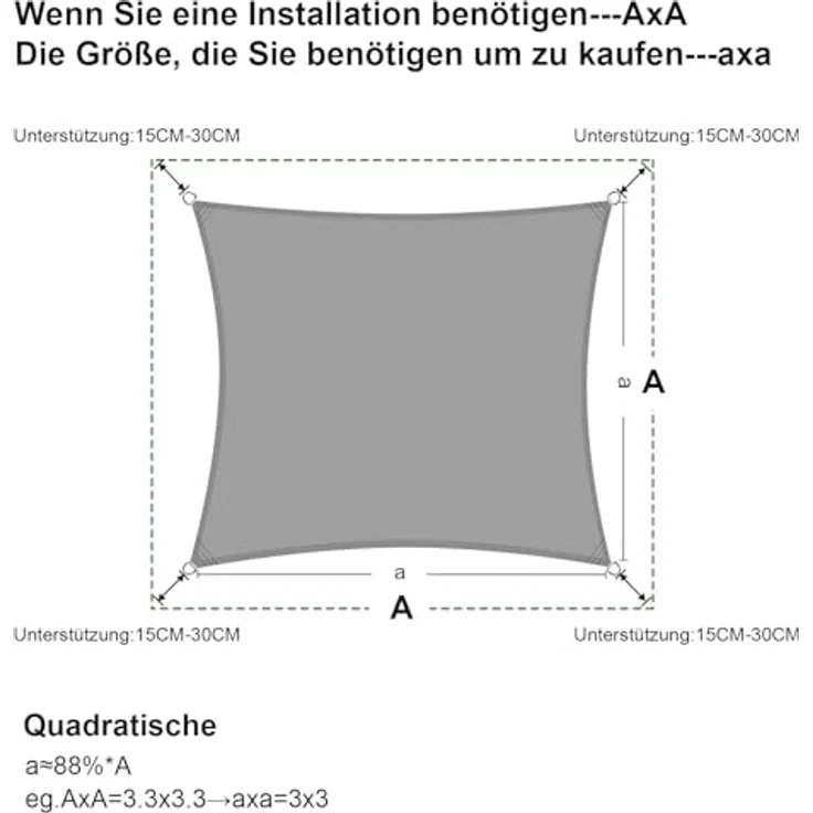 SUNNY GUARD Sonnensegel Wasserdicht 5x5m Rechteckig Sonnenschutz Wetterschutz Segel Baldachin UV Schutz für Balkon Terrasse Garten, Sand – Bild 5