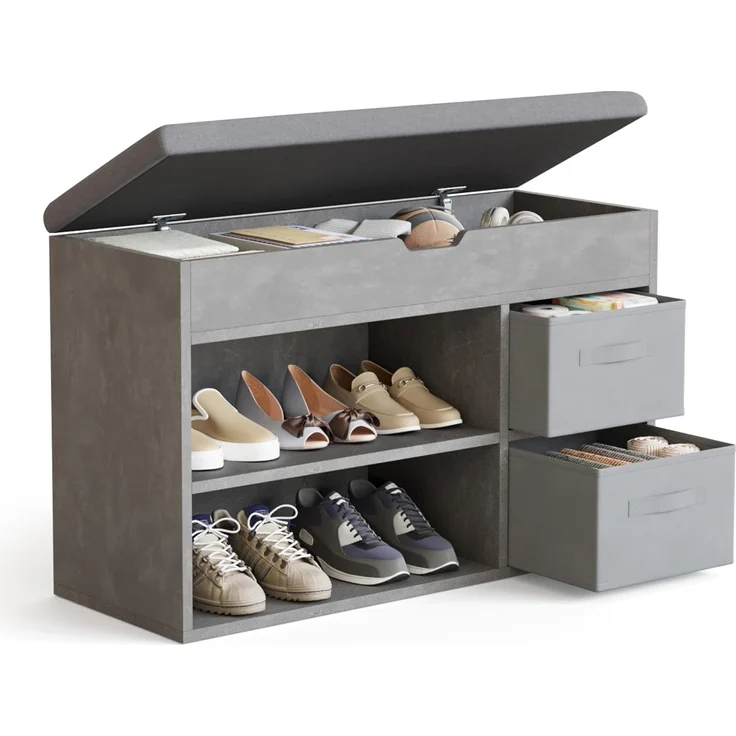 Mondeer Schuhbank mit Sitzfläche, Sitzbank mit Stauraum 2 Stoffschubladen, für Flur Eingang Wohnzimmer, 80 x 48 x 30 cm, Grau