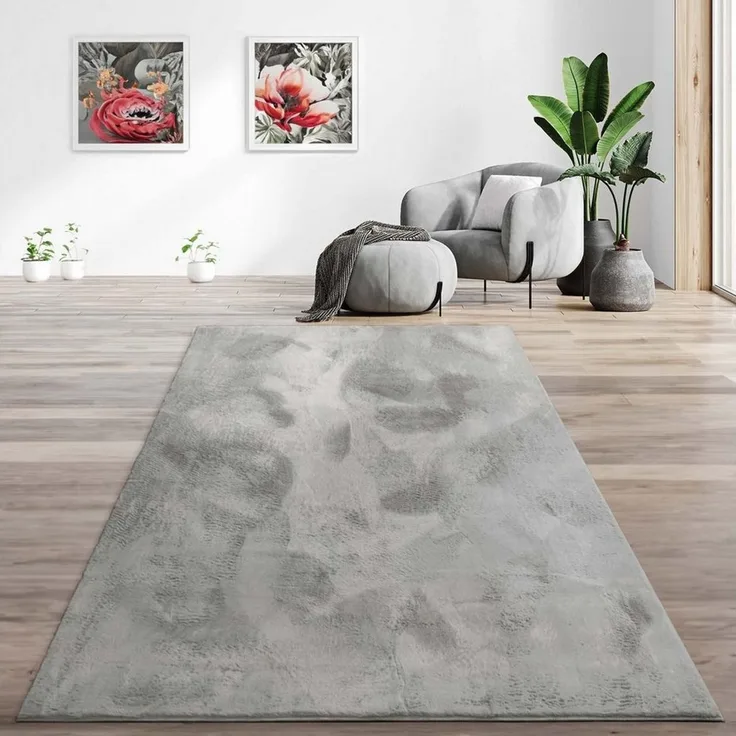 TaraCarpet Teppich Hasenfell Bora Soft, rechteckig, Höhe: 14 mm, Hasenfell grau Wohnzimmer Schlafzimmer Esszimmer 60X90