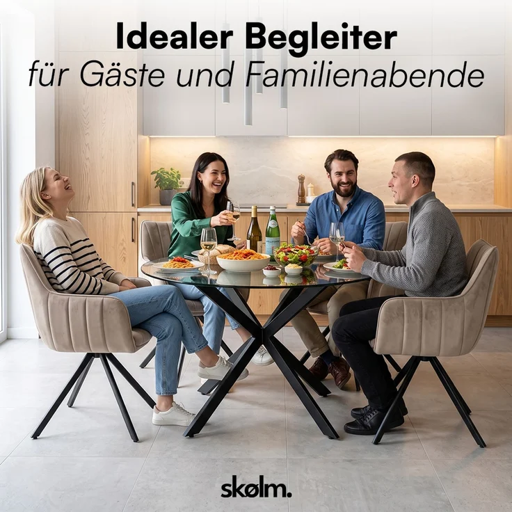 skølm 'Gymir' Esszimmerstühle, 4er Set, macchiato, gepolsterter Leinenbezug mit Kanalsteppung, drehbar & höhenverstellbar, Polsterstühle mit Armlehnen, bis 150 kg belastbar – Bild 9