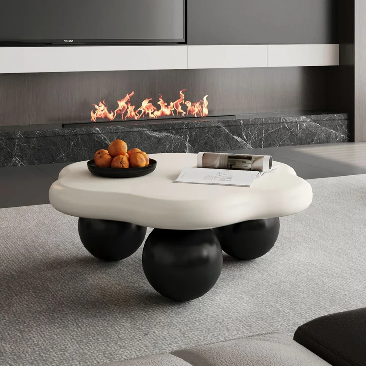 DESVIAE Couchtisch in Wolkenform Ø80x35 cm aus MDF und Kunststoff, Weiß/Schwarz, mit abgerundeten Kanten – Bild 2