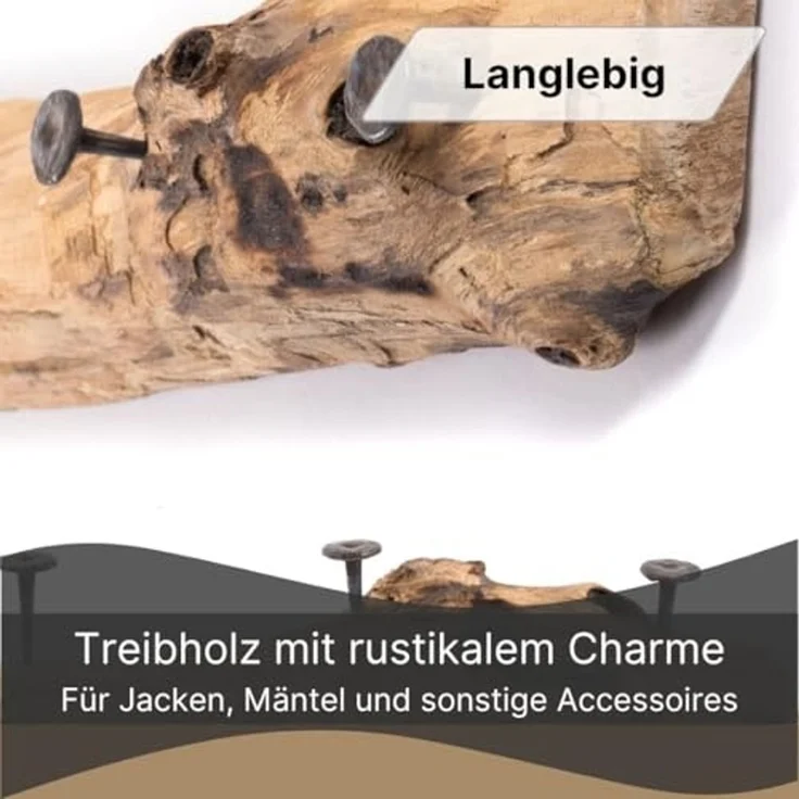DESIGN DELIGHTS Wandgarderobe WANDGARDEROBE "TREIBHOLZ", 50x12 cm, Holz, vintage Kleiderhaken – Bild 6