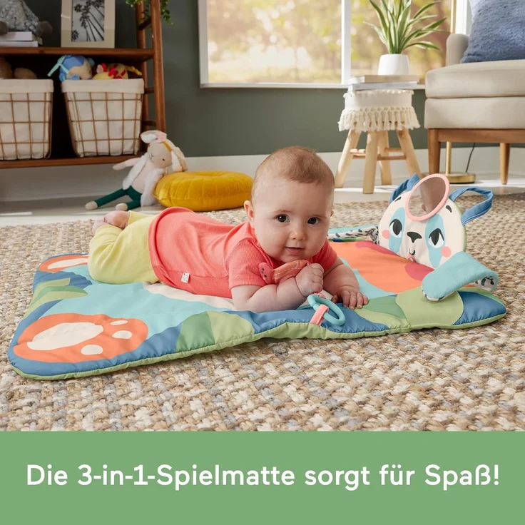 FISHER-PRICE Rolli-Roll Panda Spielmatte - Große 3-in-1 Spielmatte zum Mitnehmen, kontrastreiches Muster, Knisterspielzeug und Spiegel, 90 % recylcled, FSC-zertifizierten Verpackung HKD65 – Bild 5
