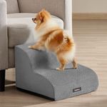 FEANDREA Hundetreppe, 2-stufig-Haustiertreppe, Waffelcord, rutschfest, abnehmbarer waschbarer Bezug, taubengrau