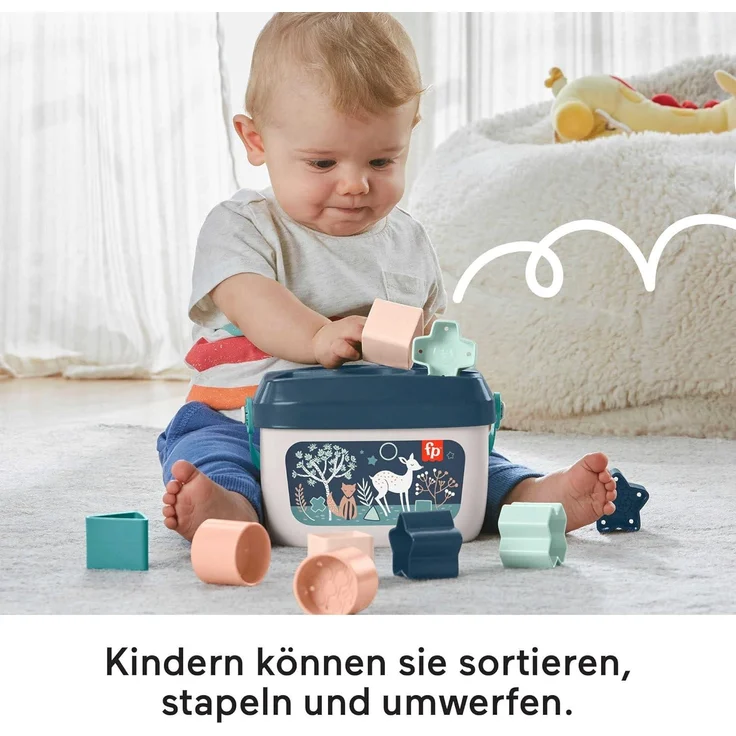 Fisher-Price HJP20 - Babys erste Bausteine – Marineblaues Kitz, Set mit 10 Bausteinen zum Stapeln und Sortieren, Bauspielzeug, Babyspielzeug für Kleinkinder ab 6 Monaten – Bild 4