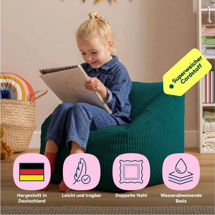 icon Sitzsack Kinder aus Cord Flauschig „Natalia“, 55x44cm, Made in Germany, für Kinderzimmer – Bild 3