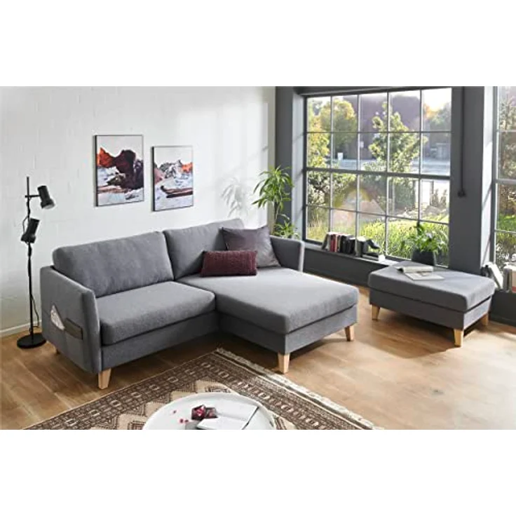 Atlantic Home Collection 2-Sitzer Sofa Mailo mit Links oder rechts montierbarem Longchair, Grau, Breite x Tiefe x Höhe: 204x85/150x82 cm – Bild 3
