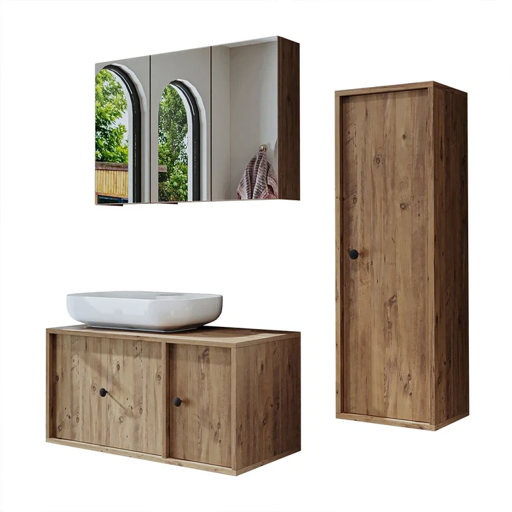 Skye Decor '2573' Badmöbel-Set mit Waschbecken & Spiegel (3-teilig), Atlantik-Kiefer, 90 x 58 x 45 cm – Bild 6