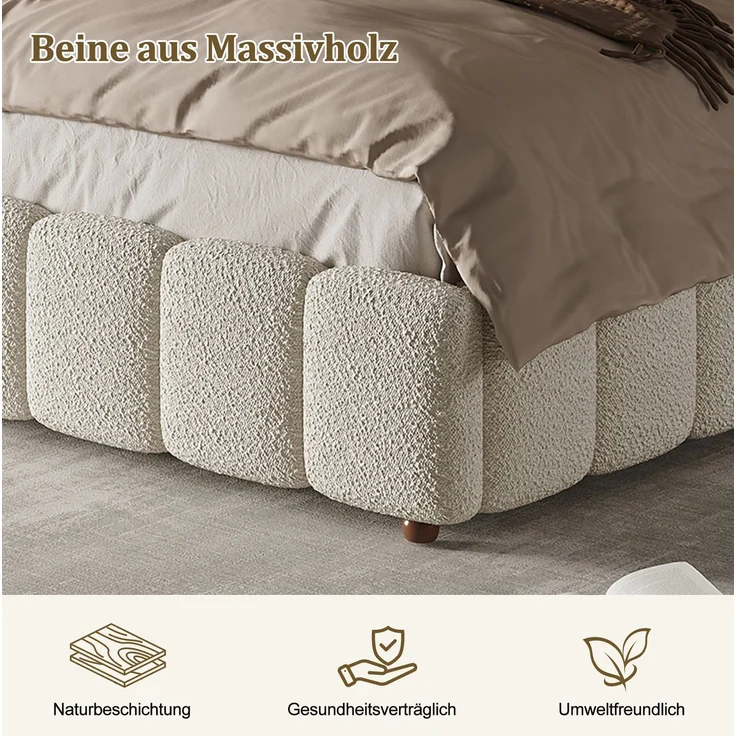 Polsterbett aus Bouclé mit hydraulischem Stauraum, 180x200 cm, Weiß, ohne Matratze – Bild 5