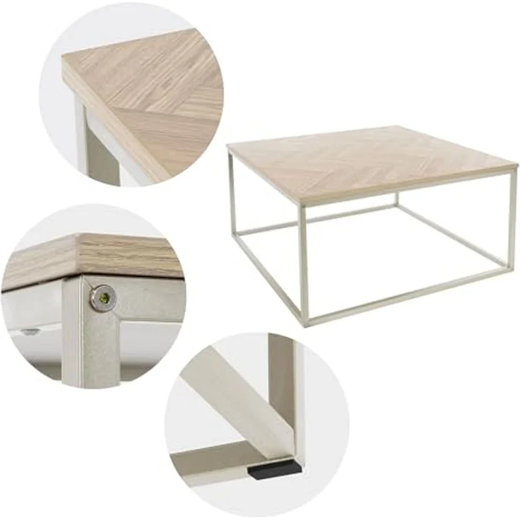 ML-DESIGN Couchtisch Wohnzimmertisch moderner Dekotisch Design Beistelltisch für Wohnräume, Sofatisch Fischgrätenmuster laminierte Spannplatte / Stahl, Eiche – Bild 6