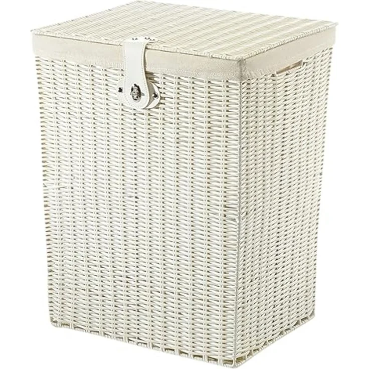 Kobolo Wäschekorb Wäschebehälter Korb aus Kunststoff weiß - mit Textileinsatz (mit Deckel) – Bild 1