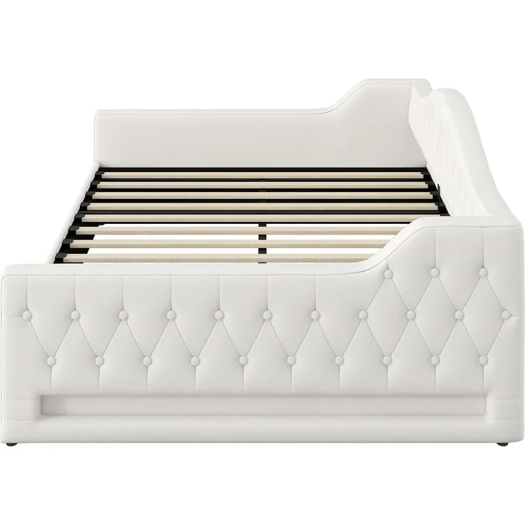 Gepolstertes 140x200 Tagesbett mit LED-Gürtel und Stauraum darunter, Beige – Bild 9