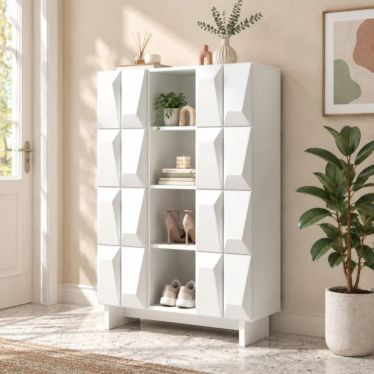 DESVIAE Garderobenschrank Weiß aus Spanplatte – 90,5x135,5x34 cm – 4 Türen, 12 Fächer – Bild 2