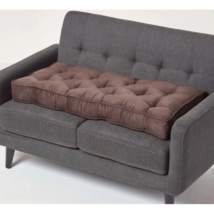 Homescapes Sitzkissen Sofa-Auflage 100 x 48 cm mit Veloursbezug – dickes Sitzkissen braun – Bild 1