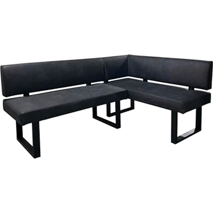 byLIVING Eckbank Vancouver/Vintage Mikrofaser anthrazit/Metall Gestell schwarz pulverbeschichtet/Taschenfederkern/Langer Schenkel Links/Küchenbank/Sitzbank / 181,5x125, H 86 cm – Bild 2