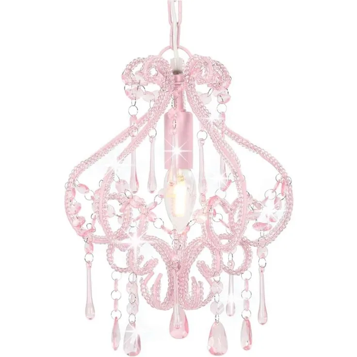 Deckenleuchte mit Perlen Rosa Rund E14