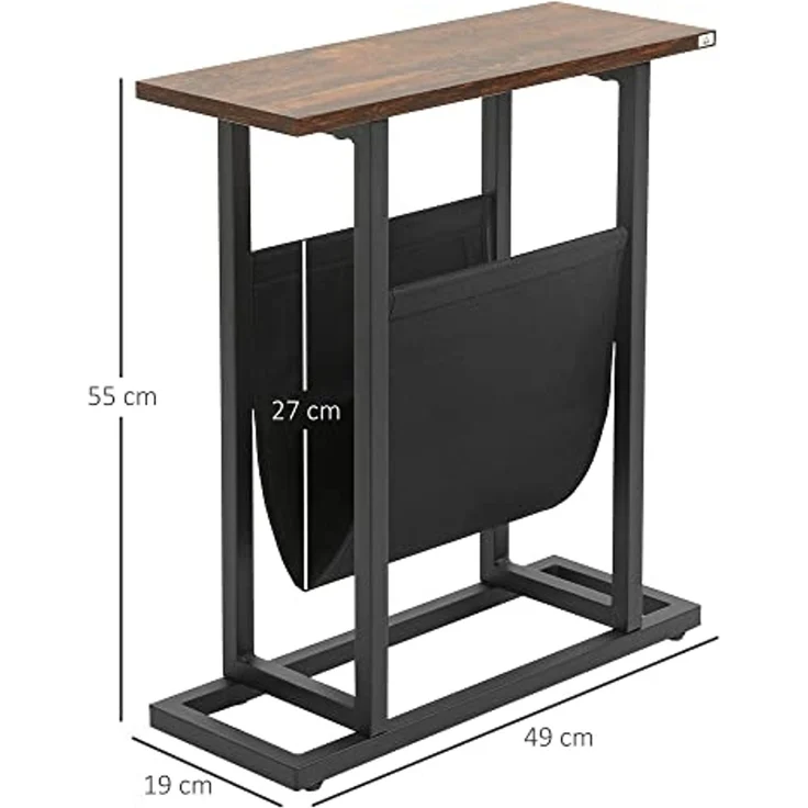HOMCOM Beistelltisch Sofatisch mit Stahlrahmen (Kaffeetisch, 1-St, Couchtisch), Dunkelbraun+Schwarz, 49 x 19 x 55 cm – Bild 3