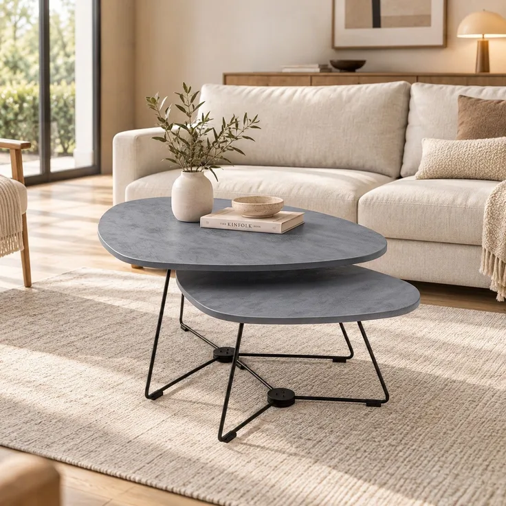 Skye Decor 'Pebble Nesting Table 69 - Dark Grey' Satztisch (2-teilig), Dunkelgrau, 69 x 46 x 94 cm