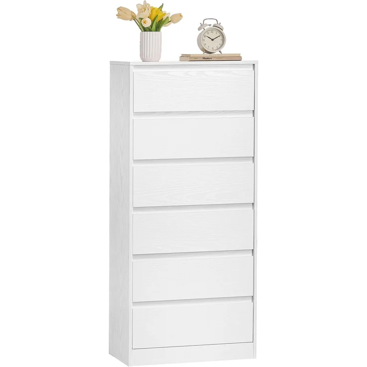 VASAGLE Kommode mit 6 Schubladen, Kommodenschrank, Schubladenschrank, Wäschekommode, für Schlafzimmer, 30 x 48 x 111,2 cm, Modern Kailyn Kollektion, schneeweiß LTS606WE01
