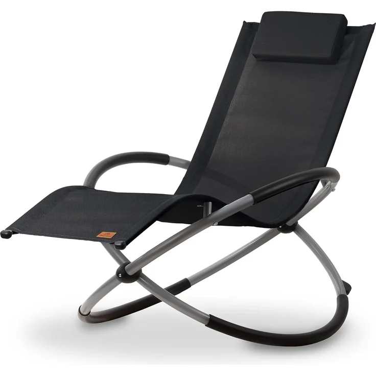 CampFeuer Relaxliege | Gartenliege klappbar, Sonnenliege, Gartenstuhl | Klappstuhl, Liegestuhl, Schaukelsessel, Schwungliege, Schwingliege, Schaukelliege, Outdoorliege, Strandliege (Schwarz) – Bild 1