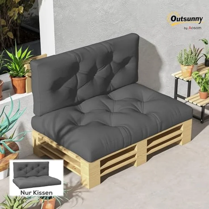 Outsunny Sitzkissen Palettenkissen 2 teilige Bankauflage mit UV-Schutz, für Palettensofa, Balkon, Polyester, Dunkelgrau – Bild 2