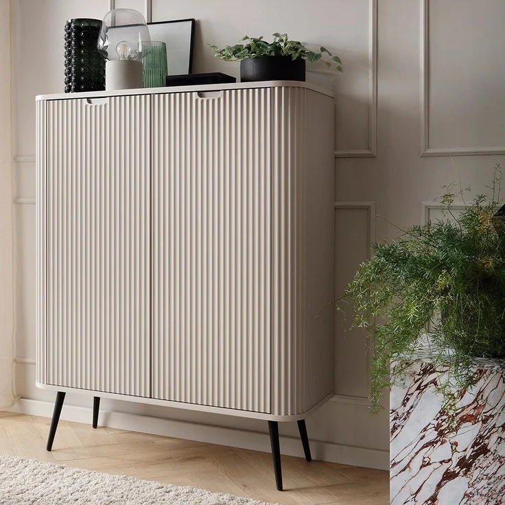 Lomadox Highboard ZARA-160, in Kaschmir Caschmere Rillen gerillt Füße goldfarben 103x129x39 cm – Bild 2