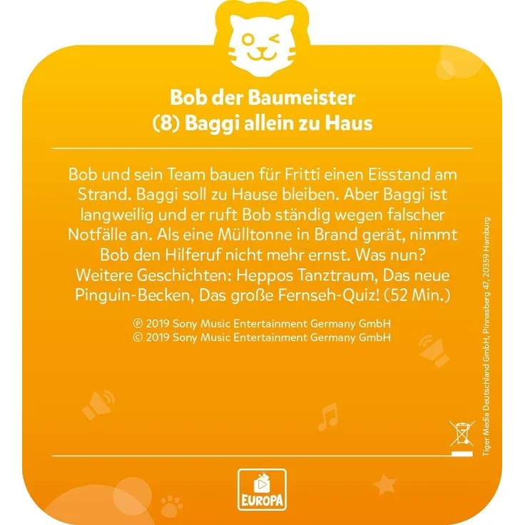 Tigerbox 4154 tigercard-Bob der Baumeister-Folge 8: 'Baggi allein zu Haus', ab 3 Jahren – Bild 13
