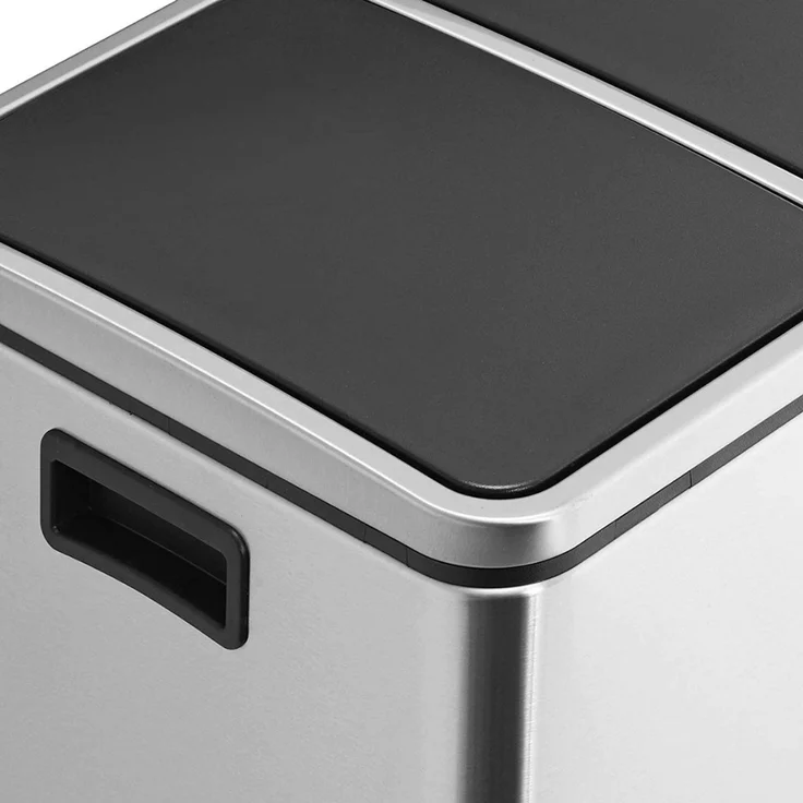 Songmics Mülleimer mit 2 Fächern und Softclose, luftdicht inkl. Müllbeutel, Metall, 60 (2x30) Liter, Silber – Bild 8