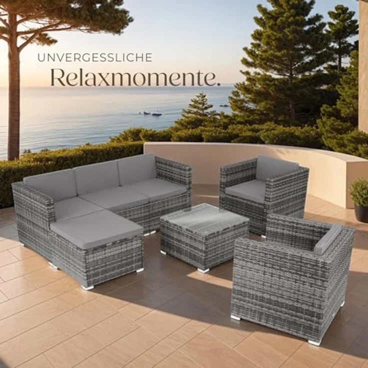 tectake Loungeset Rattan Lounge, (Set, 7-tlg), für 5 bis 6 Personen – Bild 9