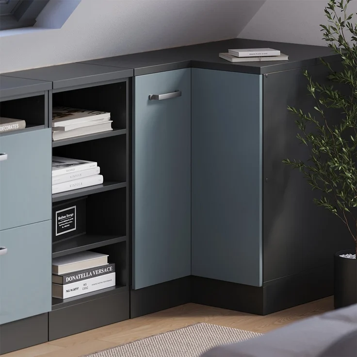 Eck-Küchenschrank für Dachschrägen R-Line Blau-Grau 75.6 cm mit 1 Tür, Schrankkorpus 60 cm Tiefe Vicco – Bild 4